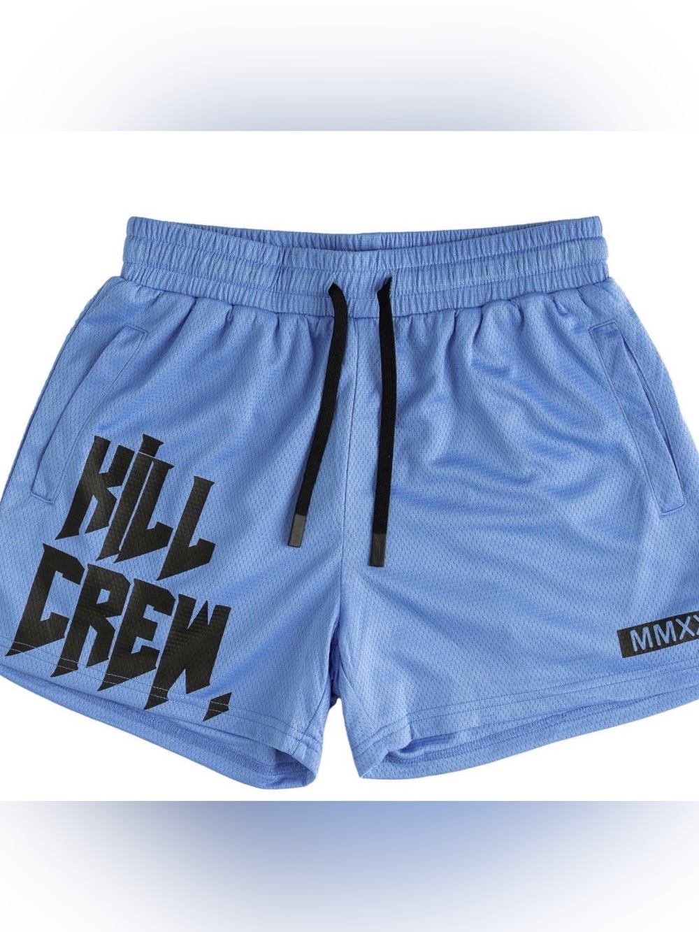 Kill Crew Light Blue Athletic Mesh Shorts with Black Graphic